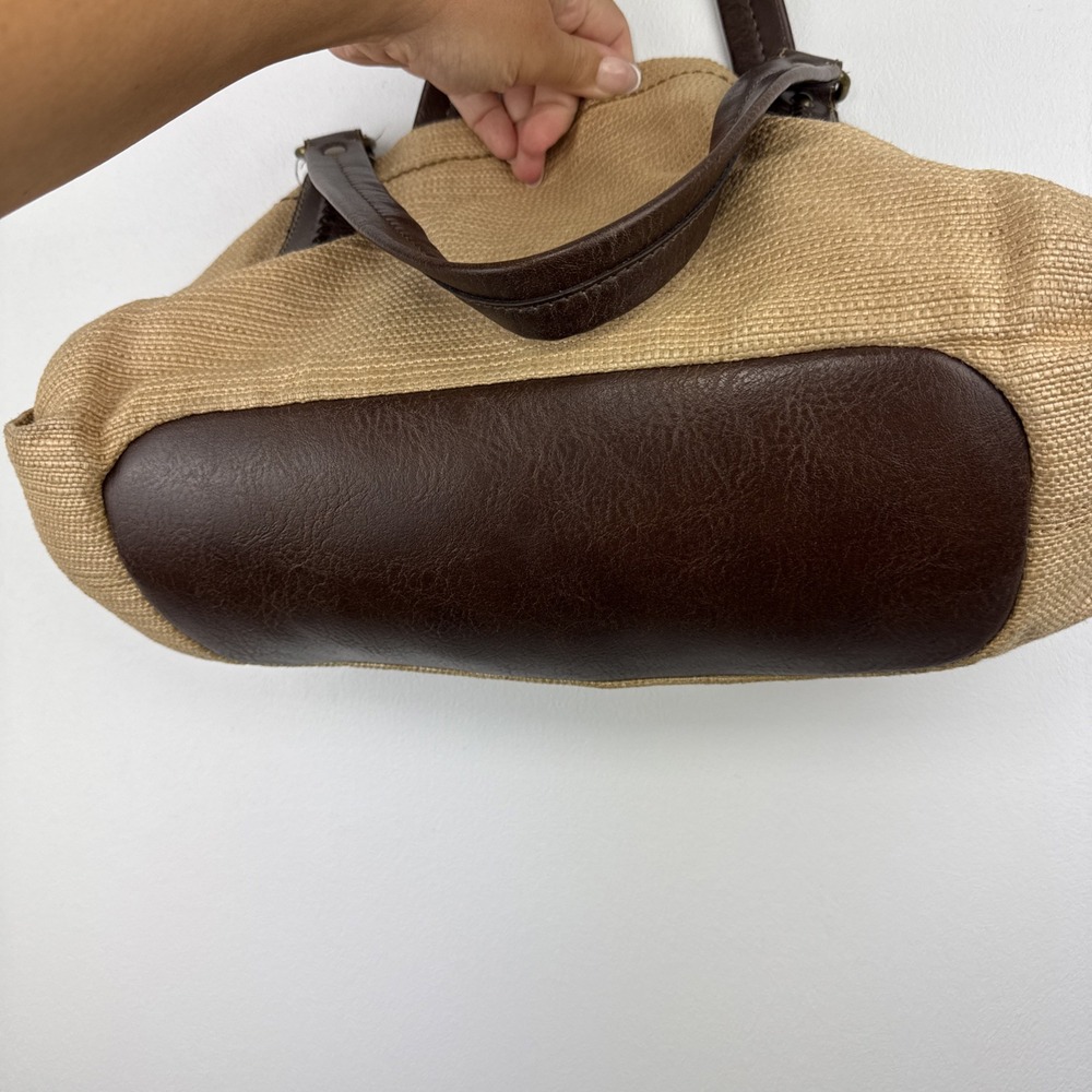 Fossil Tan Woven Shoulder Bag with Dark Brown Leather Straps - Picture 3 of 15